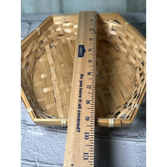 Vintage Wicker Fruit Tray Basket Octagon Shape Shallow Bamboo Basket - Picture 7 of 9